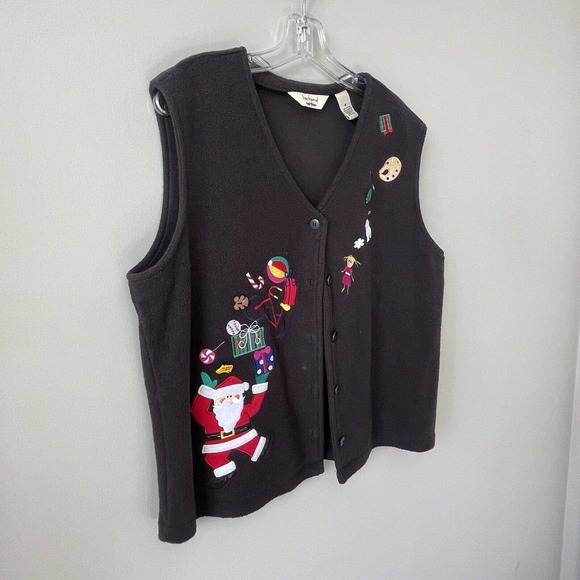 Vintage Bechamel Christmas Sweater Vest Fleece Womens Medium Holiday Grandma - Picture 2 of 4